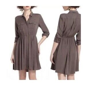 Anthropologie Maeve Sz S Brown DAKOTA Shirt Dress Roll-Tab Sleeve Career Preppy